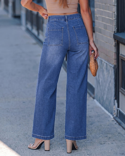 GRAPENT Womens Wide Leg Jeans High Waisted Stretch Denim Pants Patch Pocket | Effortless Wide Leg Silhouette, High Rise, 29.5 Inch Inseam, Full Length, Soft Stretch Denim, Jean Pants, Casual Work Outfits