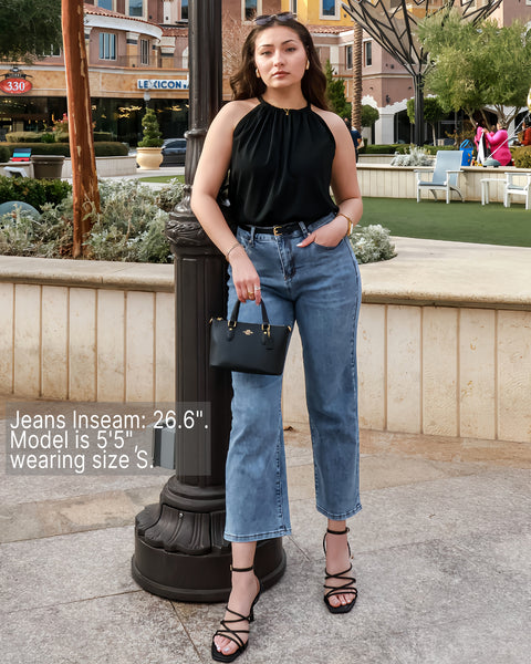 GRAPENT Jeans for Women Trendy High Waisted Baggy Straight Leg Stretchy Denim Ankle Pants Cropped Jeans with Pockets