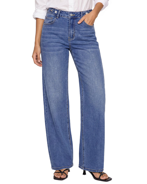 GRAPENT Jeans for Women Wide Leg High Rise Cinch-Waist Stretchy Denim Pants | High Waisted, Adjustable Waist, Full Length, 30'' Inseam, 90s Baggy Straight, Great for Everyday Wear, Dressy Casual Outifts