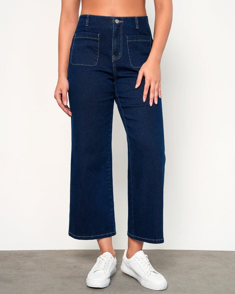 GRAPENT Wide Leg Jeans for Women High Waisted Straight Leg Stretchy Cropped Denim Pants with Pockets Jean Trousers