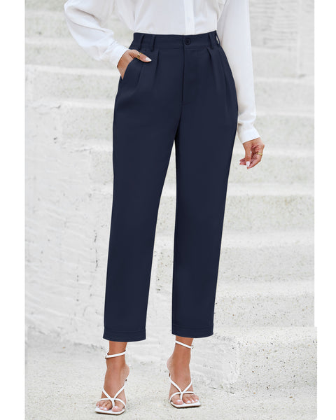 Elastic Back Waist High Waisted Straight Leg Cropped Pants