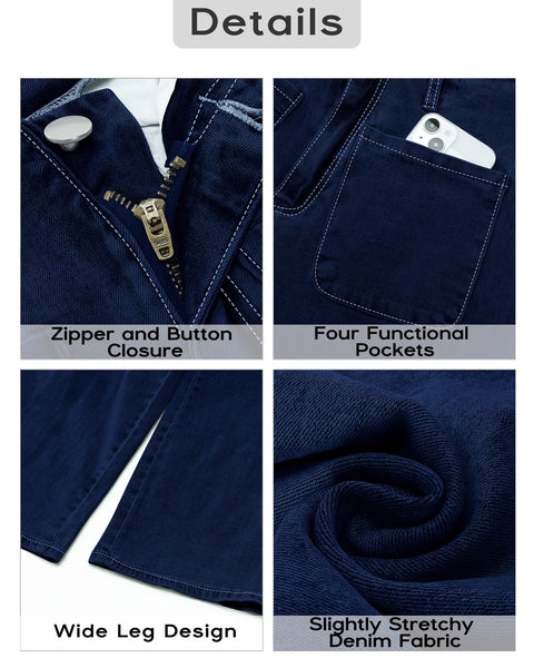 GRAPENT Wide Leg Jeans for Women High Waisted Straight Leg Stretchy Cropped Denim Pants with Pockets Jean Trousers