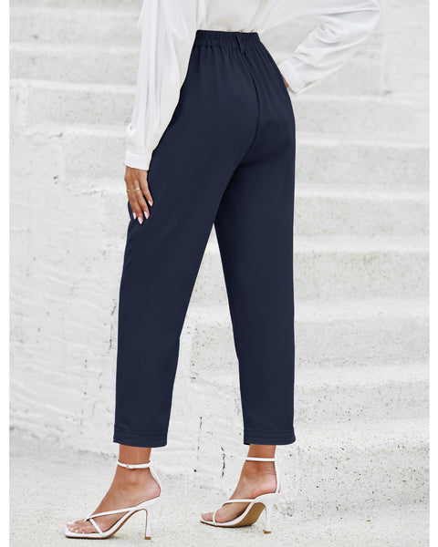 Elastic Back Waist High Waisted Straight Leg Cropped Pants
