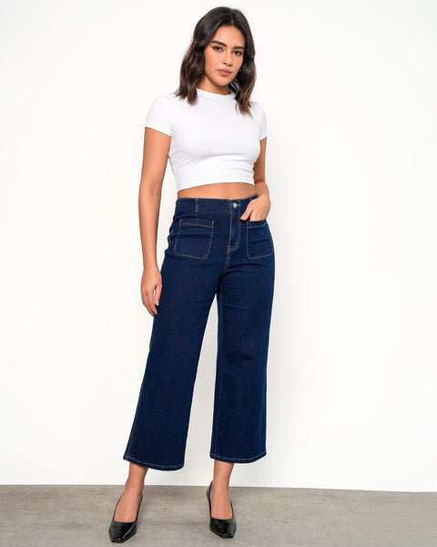 GRAPENT Wide Leg Jeans for Women High Waisted Straight Leg Stretchy Cropped Denim Pants with Pockets Jean Trousers
