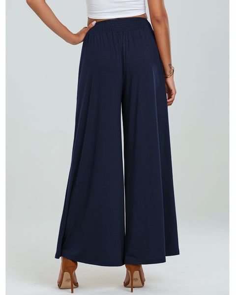 GRAPENT Wide Leg Pants for Women High Wasited Baggy Palazzo Pants Casual Pull On Bell Bottom Smocked Elastic Waist Pants