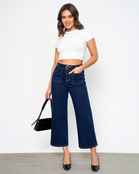 GRAPENT Wide Leg Jeans for Women High Waisted Straight Leg Stretchy Cropped Denim Pants with Pockets Jean Trousers