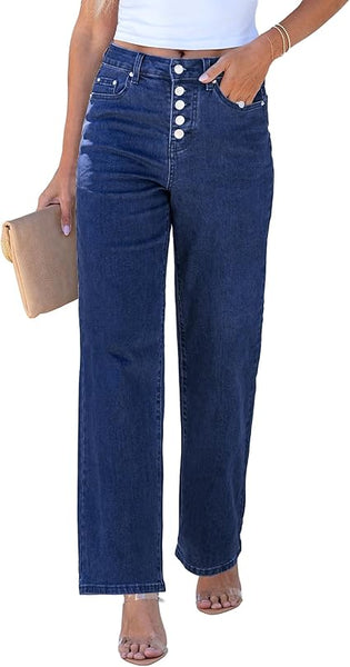 GRAPENT Wide Leg Jeans for Women High Waisted Trendy Button Fly Stretchy Denim Pants Vintage Straight Leg Trouser Jeans