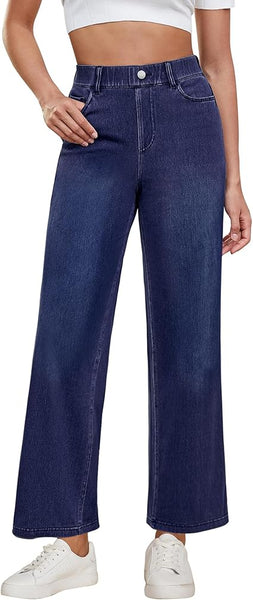 GRAPENT Wide Leg Jeans for Women High Waisted Trendy Pull On Elastic Waist Soft Stretchy Denim Pants Sweatpant Jeans