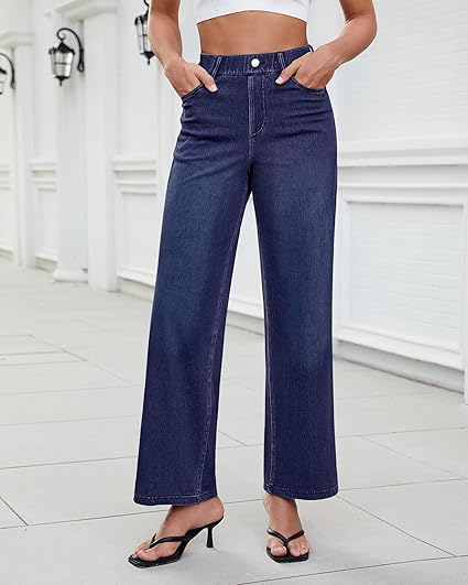 GRAPENT Wide Leg Jeans for Women High Waisted Trendy Pull On Elastic Waist Soft Stretchy Denim Pants Sweatpant Jeans