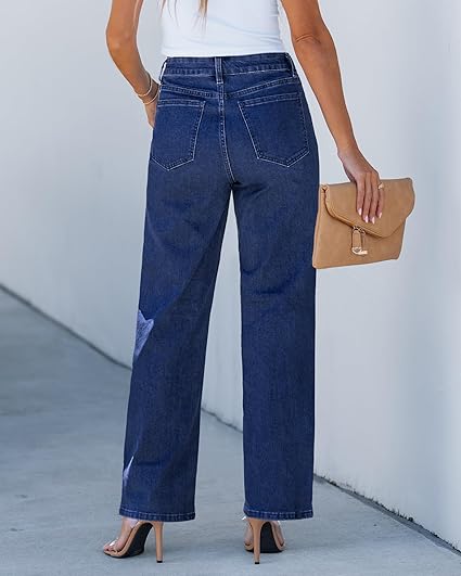 GRAPENT Wide Leg Jeans for Women High Waisted Trendy Button Fly Stretchy Denim Pants Vintage Straight Leg Trouser Jeans