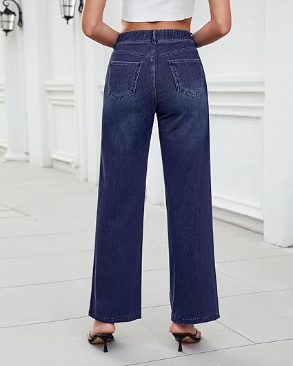 GRAPENT Wide Leg Jeans for Women High Waisted Trendy Pull On Elastic Waist Soft Stretchy Denim Pants Sweatpant Jeans