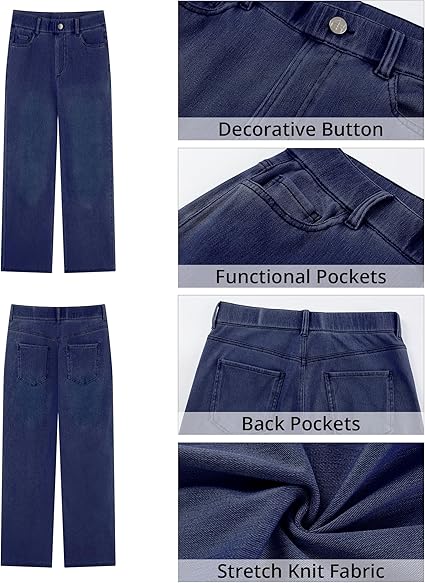 GRAPENT Wide Leg Jeans for Women High Waisted Trendy Pull On Elastic Waist Soft Stretchy Denim Pants Sweatpant Jeans
