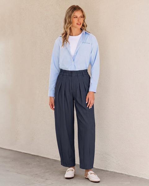 GRAPENT Dress Barrel Pants Women High Waisted Tapered Ankle Work Trousers Elastic Waist with Button-zip Closure, Pleated, 27" Inseam, 4 Pockets, Slacks for Women Business Casual, Work Office Outfits