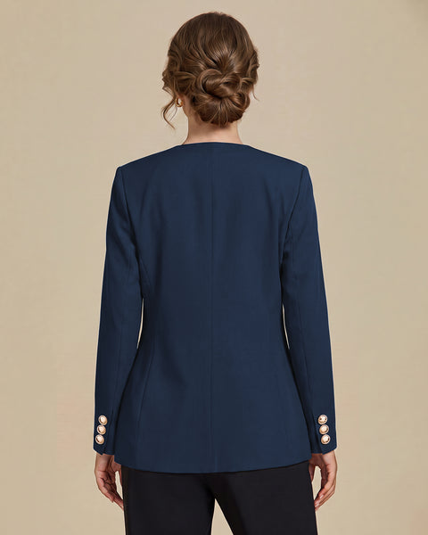 GRAPENT Blazers for Women Dressy Casual Collarless Long Sleeves Suit Jacket Blazers for Women Business Casual, Fully Lined, Shoulder Pads, Single Button, Two Pockets, Work Casual Wear, Interview Outfit