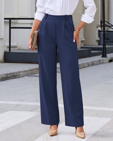 GRAPENT Dress Pants Women Wide Leg Business Casual Pull On Work Trousers | Pull On Closure, High Waisted, Elastic Back Waist, Front Pleated, Dressy Casual Pants, Office Wear, Business Casual Outfits