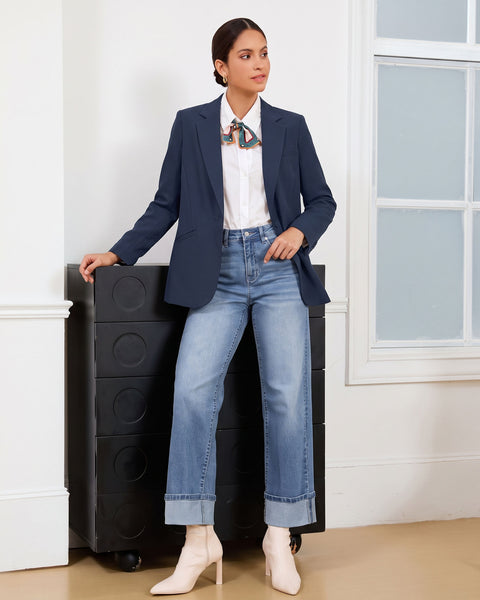 GRAPENT Blazers for Women Business Casual Long Sleeve Work Office Jackets | Womens Blazers Dressy Casual Outfits, Notched Lapel, Shoulder Pads, Single Button and 2 Pockets, Work Wear, Interview Outfits