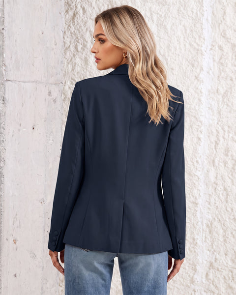 GRAPENT Womens Blazers Dressy Casual Long Sleeve Work Office Suit Jackets Notched Lapel, Shoulder Pads, Single Button, Two Pockets, Open Quarters, Back Slit, Casual Work Wear, Business Casual Outfits