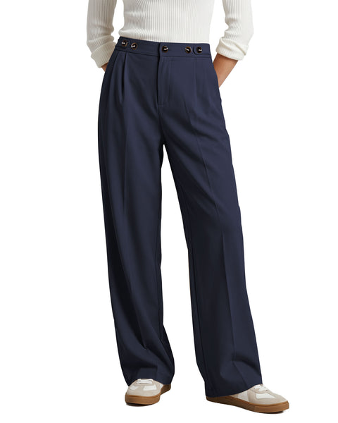 GRAPENT Business Casual Pants for Women Wide Leg Elastic Waist Work Trouser | Straight Wide Leg Dressy Casual Pants, High Waisted, Elastic Back Waist, Front Pleated, Cinched Waist, Work Office Outfits