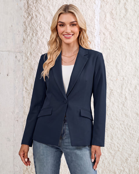 GRAPENT Womens Blazers Dressy Casual Long Sleeve Work Office Suit Jackets Notched Lapel, Shoulder Pads, Single Button, Two Pockets, Open Quarters, Back Slit, Casual Work Wear, Business Casual Outfits