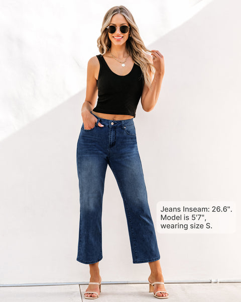 GRAPENT Jeans for Women Trendy High Waisted Baggy Straight Leg Stretchy Denim Ankle Pants Cropped Jeans with Pockets