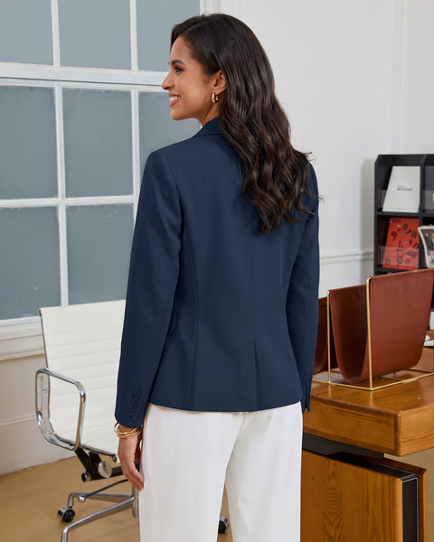 GRAPENT Blazers for Women Business Casual Double Breasted Suit Jackets Notch Collar, Long Sleeves with Button Cuffs, Flap Pockets, Shoulder Pads, Dressy Casual Fitted Outfits, Work Office Wear