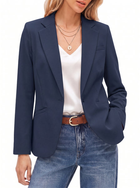 GRAPENT Blazers for Women Business Casual Long Sleeve Work Office Jackets | Womens Blazers Dressy Casual Outfits, Notched Lapel, Shoulder Pads, Single Button and 2 Pockets, Work Wear, Interview Outfits