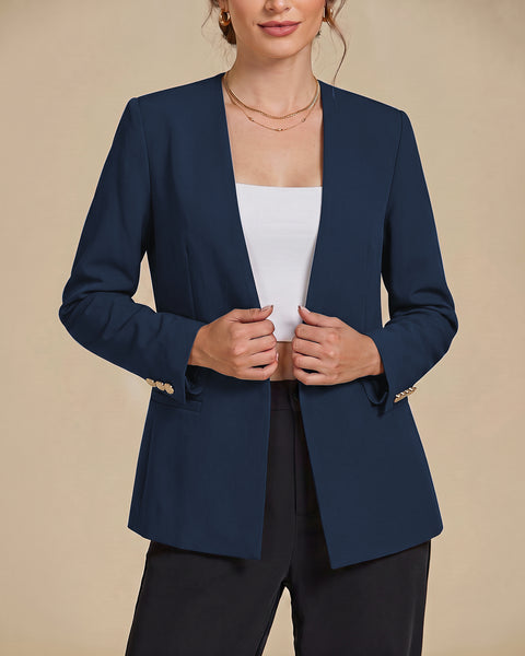 GRAPENT Blazers for Women Dressy Casual Collarless Long Sleeves Suit Jacket Blazers for Women Business Casual, Fully Lined, Shoulder Pads, Single Button, Two Pockets, Work Casual Wear, Interview Outfit