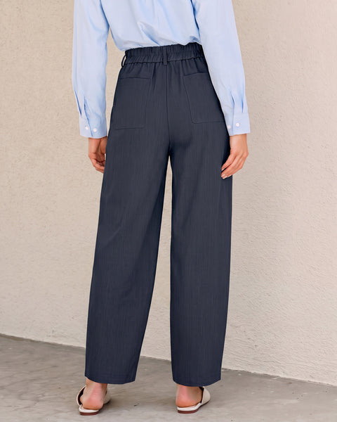 GRAPENT Dress Barrel Pants Women High Waisted Tapered Ankle Work Trousers Elastic Waist with Button-zip Closure, Pleated, 27" Inseam, 4 Pockets, Slacks for Women Business Casual, Work Office Outfits