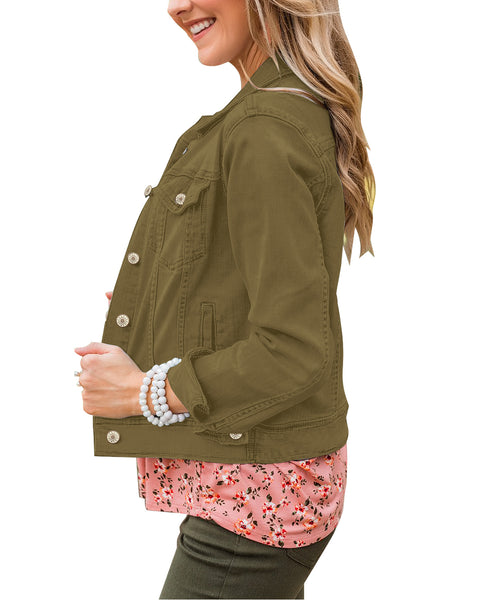 GRAPENT Women's Basic Button Down Long Sleeve Stretchy Jean Trucker Denim Jacket