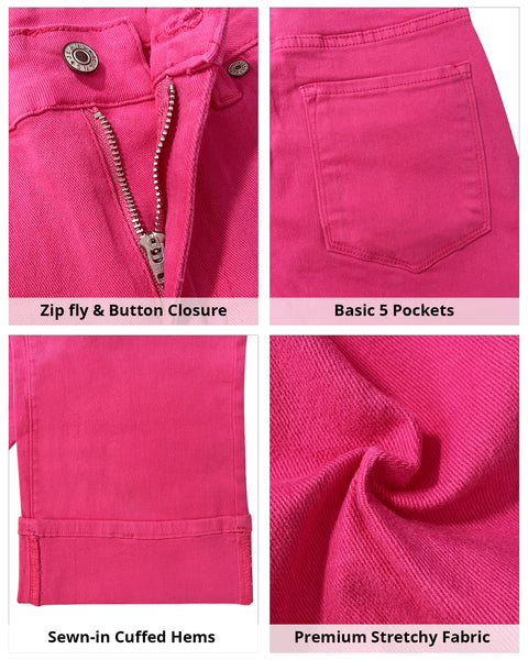 GRAPENT Wide Leg Jeans for Women High Waisted Stretchy Denim Capri Pants Fold Hem Cropped Baggy Capris Jeans with Pocket