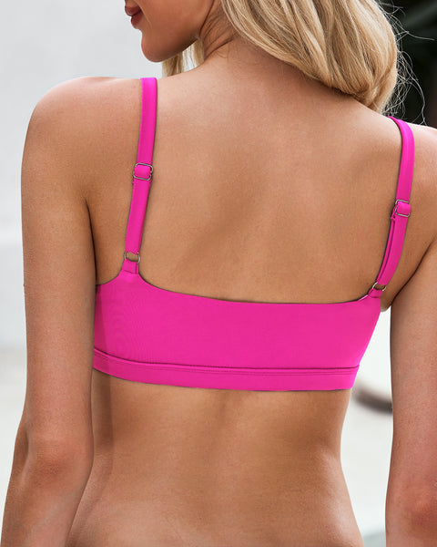 GRAPENT Bikini Tops for Women Cropped Tankini Tops Beach Padded Cut Out Adjustable Spaghetti Straps Swimwear Top Only