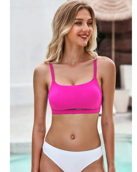 GRAPENT Bikini Tops for Women Cropped Tankini Tops Beach Padded Cut Out Adjustable Spaghetti Straps Swimwear Top Only