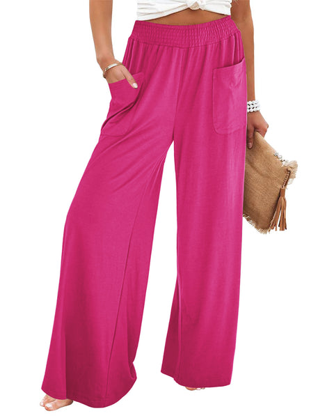 GRAPENT Wide Leg Pants for Women High Wasited Baggy Palazzo Pants Casual Pull On Bell Bottom Smocked Elastic Waist Pants