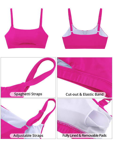 GRAPENT Bikini Tops for Women Cropped Tankini Tops Beach Padded Cut Out Adjustable Spaghetti Straps Swimwear Top Only
