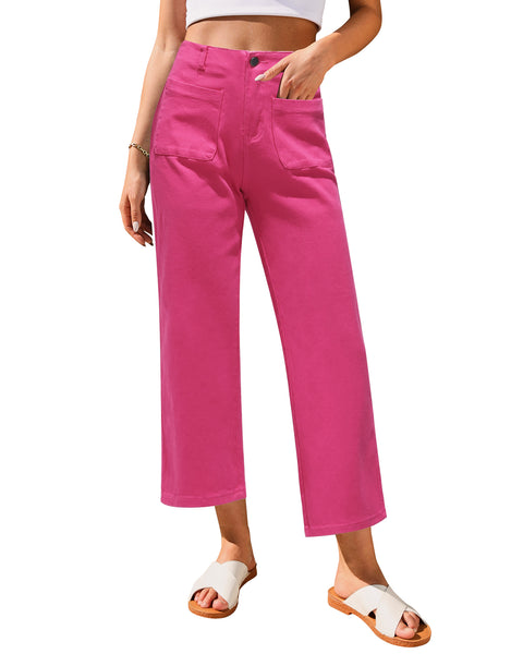 GRAPENT Wide Leg Jeans for Women High Waisted Straight Leg Stretchy Cropped Denim Pants with Pockets Jean Trousers