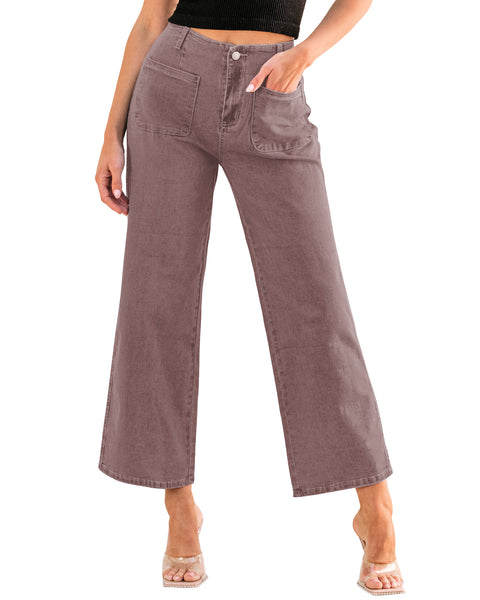 GRAPENT Wide Leg Jeans for Women High Waisted Straight Leg Stretchy Cropped Denim Pants with Pockets Jean Trousers