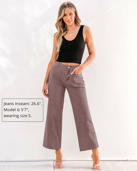 GRAPENT Wide Leg Jeans for Women High Waisted Straight Leg Stretchy Cropped Denim Pants with Pockets Jean Trousers