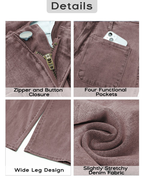 GRAPENT Wide Leg Jeans for Women High Waisted Straight Leg Stretchy Cropped Denim Pants with Pockets Jean Trousers