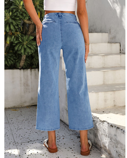 GRAPENT Wide Leg Jeans for Women High Waisted Straight Leg Stretchy Cropped Denim Pants with Pockets Jean Trousers