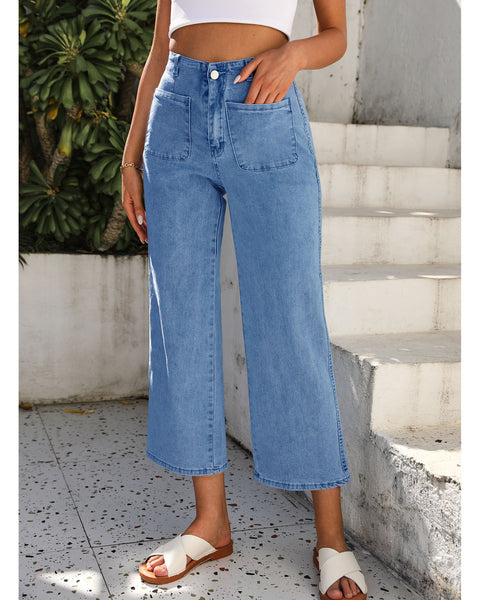 GRAPENT Wide Leg Jeans for Women High Waisted Straight Leg Stretchy Cropped Denim Pants with Pockets Jean Trousers