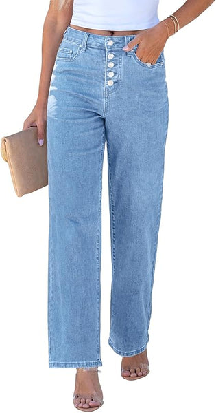 GRAPENT Wide Leg Jeans for Women High Waisted Trendy Button Fly Stretchy Denim Pants Vintage Straight Leg Trouser Jeans