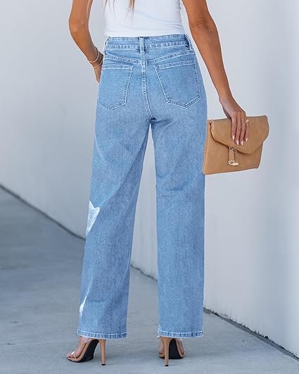 GRAPENT Wide Leg Jeans for Women High Waisted Trendy Button Fly Stretchy Denim Pants Vintage Straight Leg Trouser Jeans