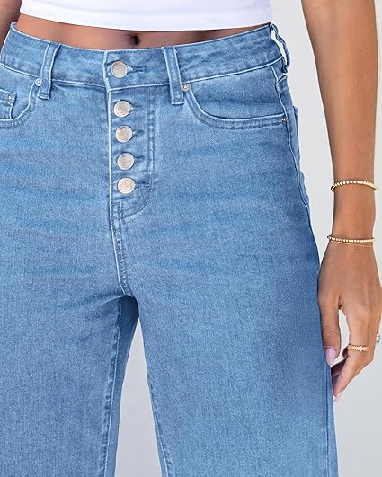 GRAPENT Wide Leg Jeans for Women High Waisted Trendy Button Fly Stretchy Denim Pants Vintage Straight Leg Trouser Jeans