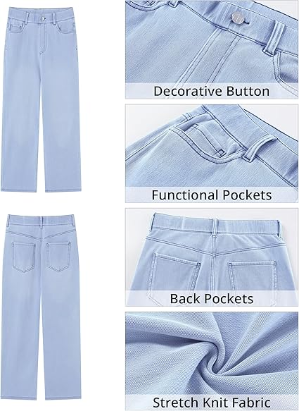 GRAPENT Wide Leg Jeans for Women High Waisted Trendy Pull On Elastic Waist Soft Stretchy Denim Pants Sweatpant Jeans