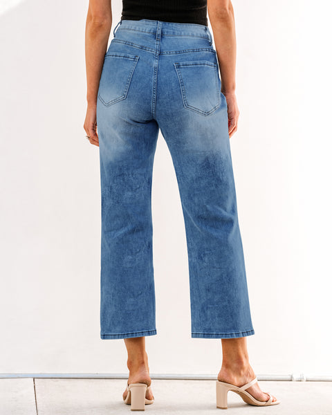 GRAPENT Jeans for Women Trendy High Waisted Baggy Straight Leg Stretchy Denim Ankle Pants Cropped Jeans with Pockets