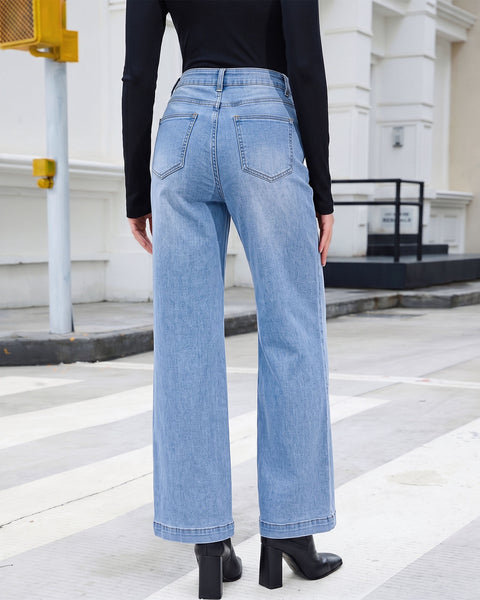 GRAPENT Womens Jeans Straight Leg High Rise Front Seam Stretch Denim Pants | Straight Wide Leg Jeans for Women, High Waisted, 29.5" Inseam, 4 Pockets, Loose Fit, Work Office Outfit, Casual Daily Wear