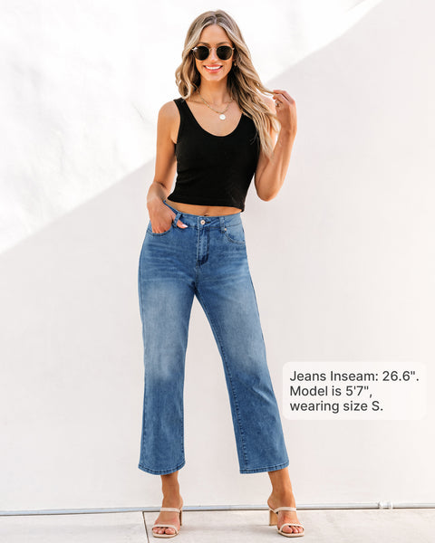 GRAPENT Jeans for Women Trendy High Waisted Baggy Straight Leg Stretchy Denim Ankle Pants Cropped Jeans with Pockets