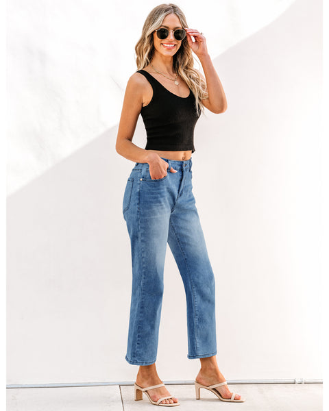 GRAPENT Jeans for Women Trendy High Waisted Baggy Straight Leg Stretchy Denim Ankle Pants Cropped Jeans with Pockets