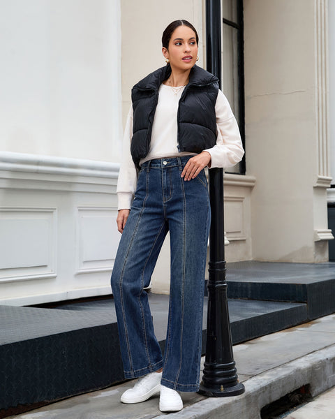 GRAPENT Womens Jeans Straight Leg High Rise Front Seam Stretch Denim Pants | Straight Wide Leg Jeans for Women, High Waisted, 29.5" Inseam, 4 Pockets, Loose Fit, Work Office Outfit, Casual Daily Wear