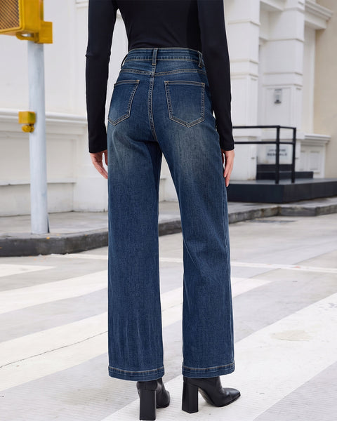 GRAPENT Womens Jeans Straight Leg High Rise Front Seam Stretch Denim Pants | Straight Wide Leg Jeans for Women, High Waisted, 29.5" Inseam, 4 Pockets, Loose Fit, Work Office Outfit, Casual Daily Wear
